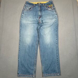 Russo Jeans 34x32 Blue Embroidered Pockets Y2K 90s Baggy JNCO Southpole‎ Style